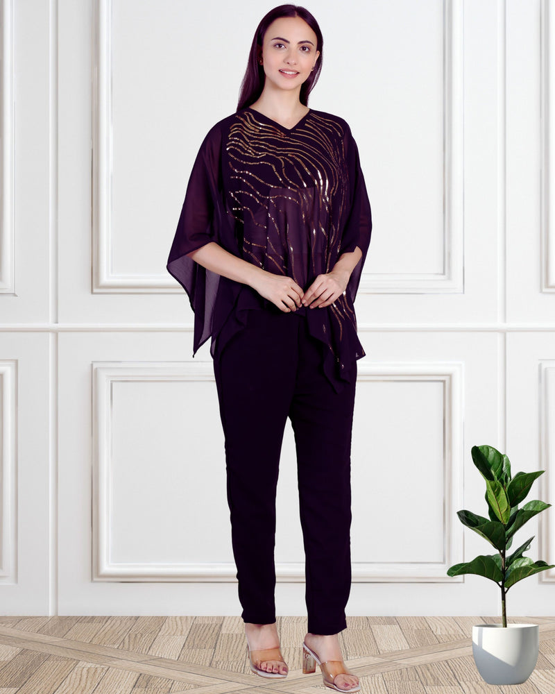 Women's Sequins Motifs Embellished Georgette Top Pant Set