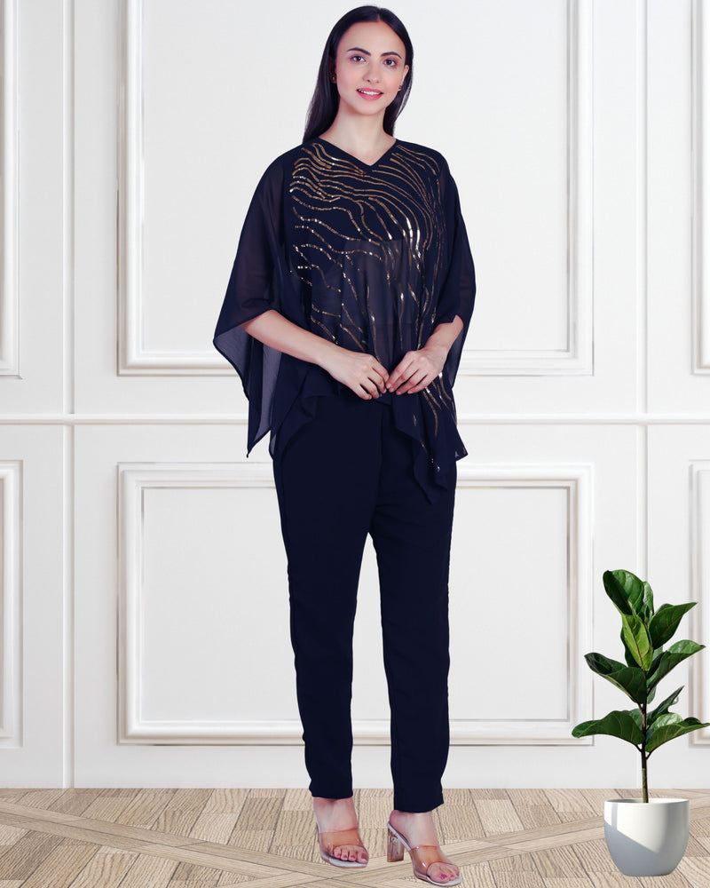 Women's Sequins Motifs Embellished Georgette Top Pant Set