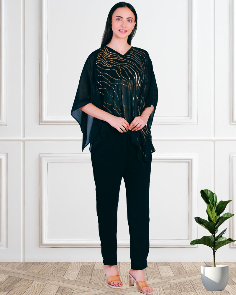 Women's Sequins Motifs Embellished Georgette Top Pant Set