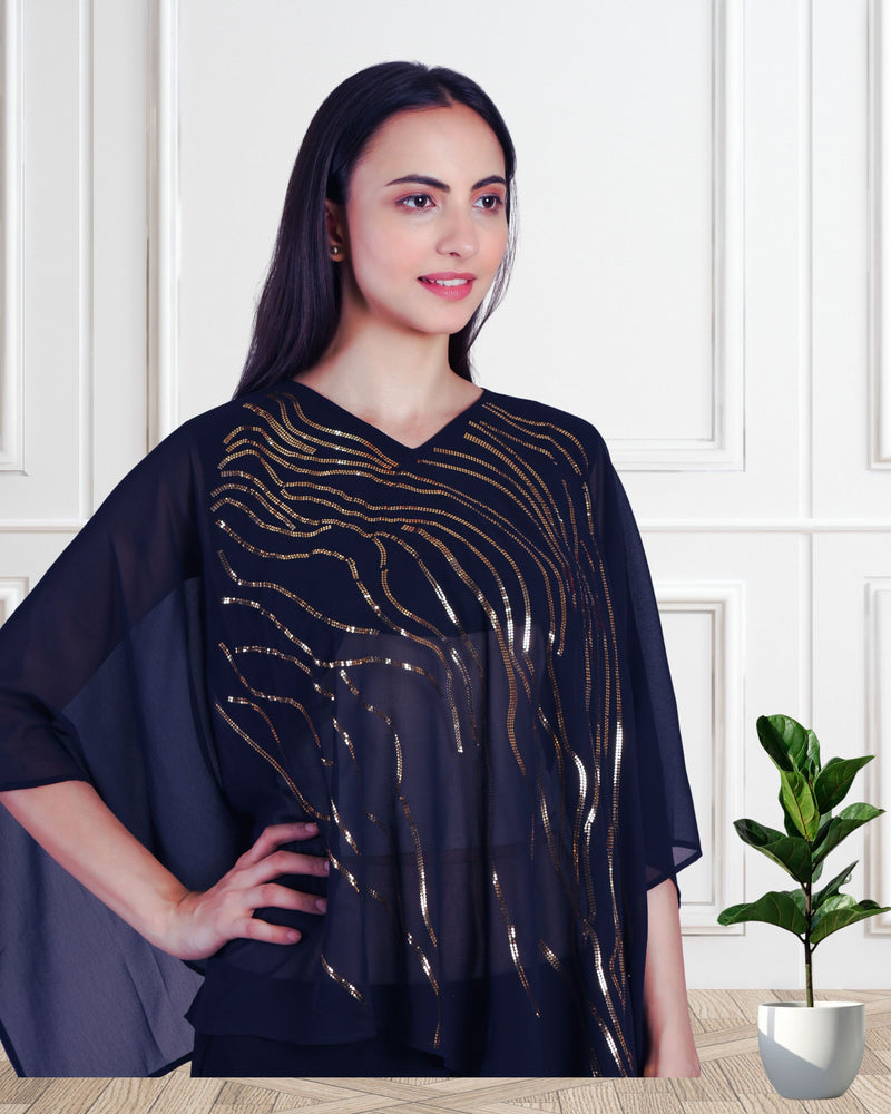 Women's Sequins Motifs Embellished Georgette Top Pant Set