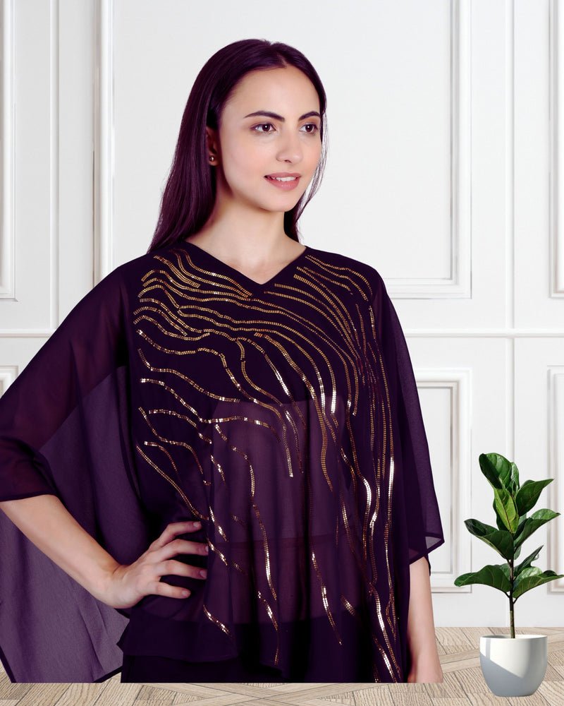 Women's Sequins Motifs Embellished Georgette Top Pant Set