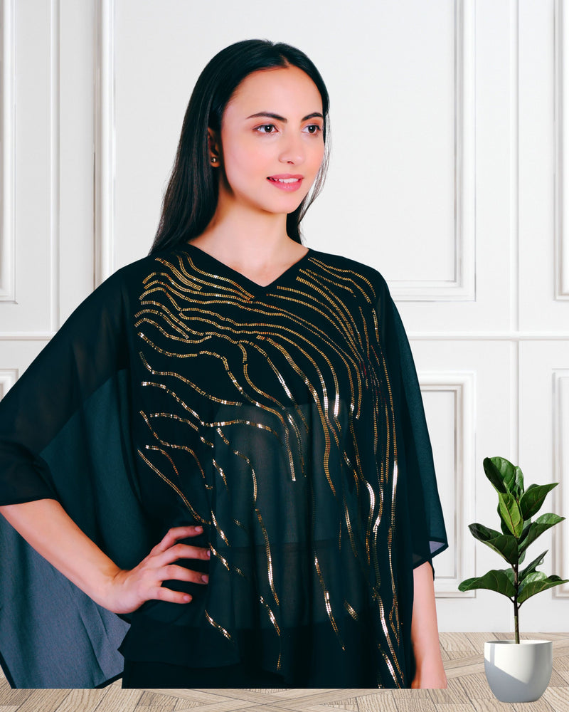 Women's Sequins Motifs Embellished Georgette Top Pant Set