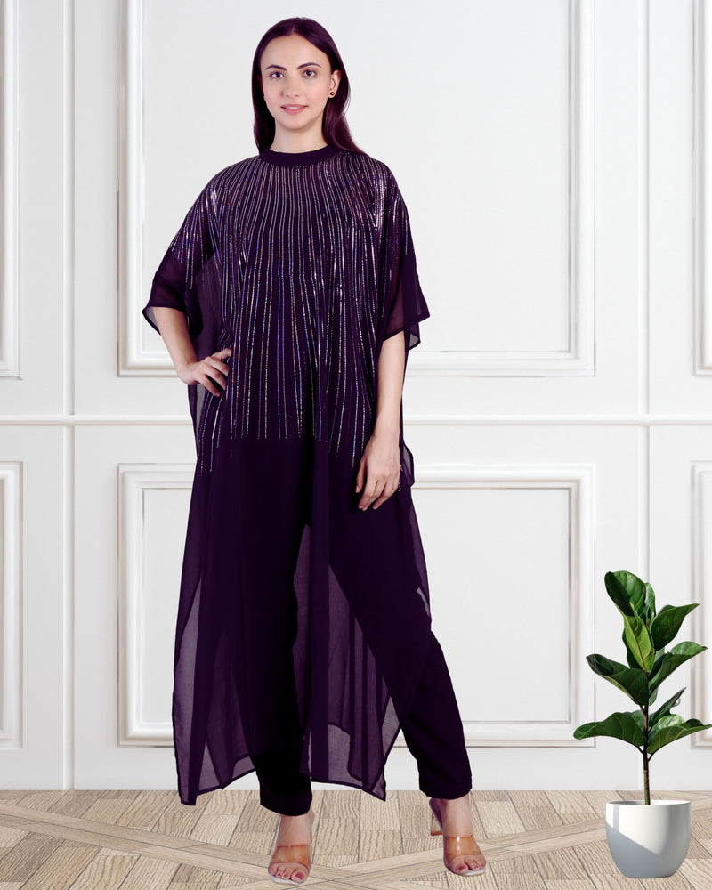 Women's Sequins Motifs Embellished Georgette Kaftan Set
