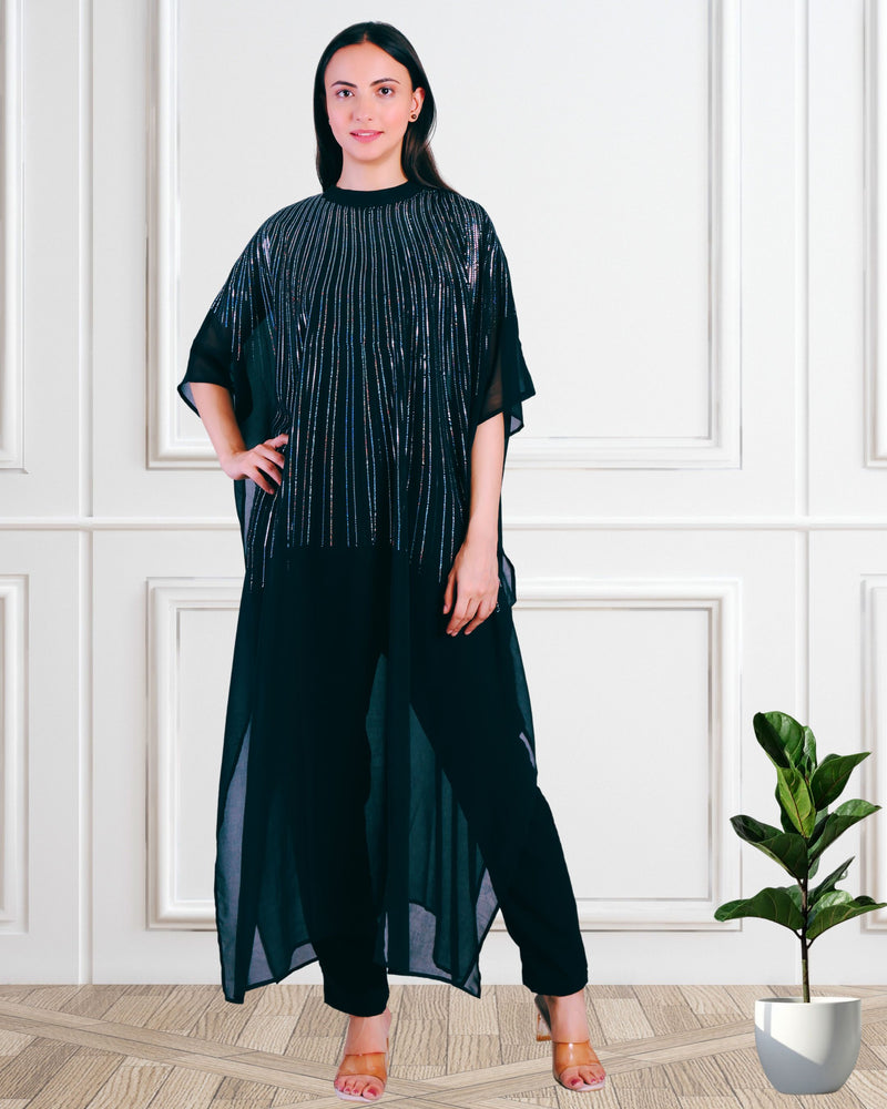 Women's Sequins Motifs Embellished Georgette Kaftan Set