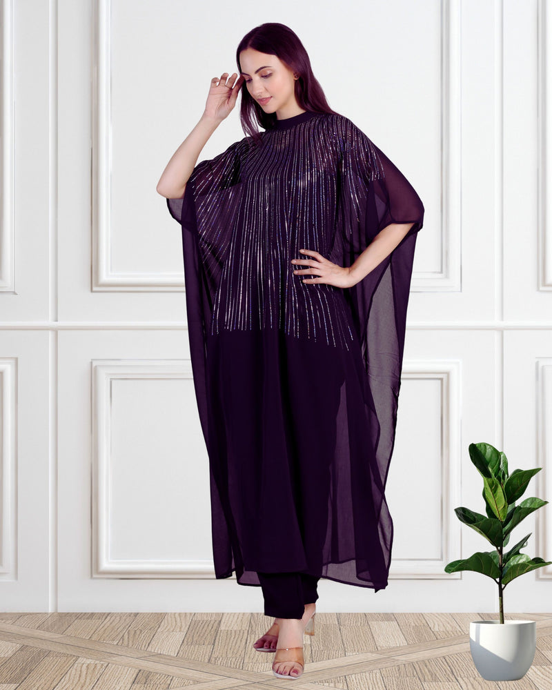 Women's Sequins Motifs Embellished Georgette Kaftan Set