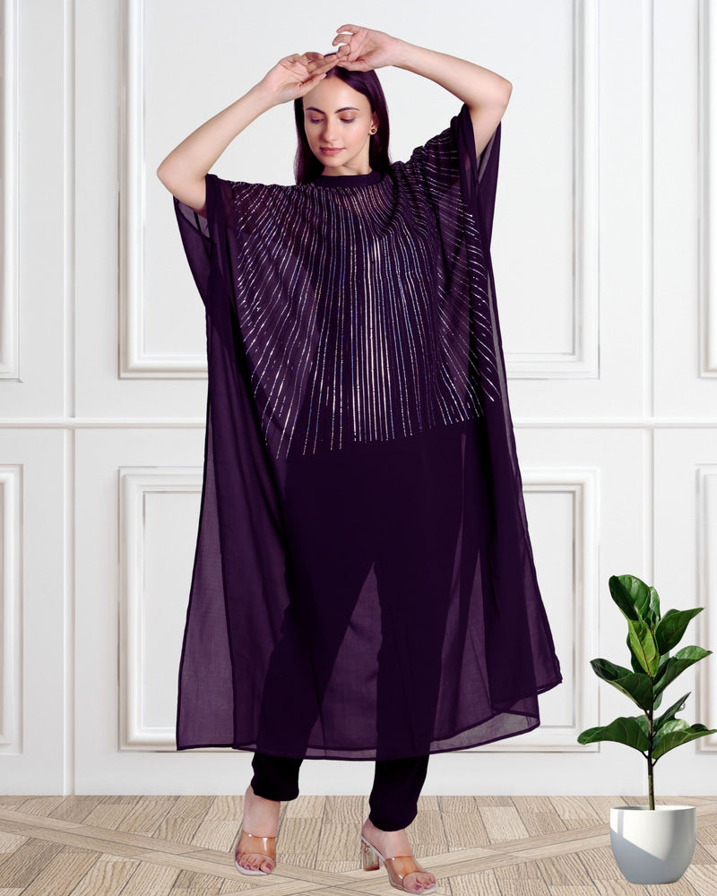 Women's Sequins Motifs Embellished Georgette Kaftan Set