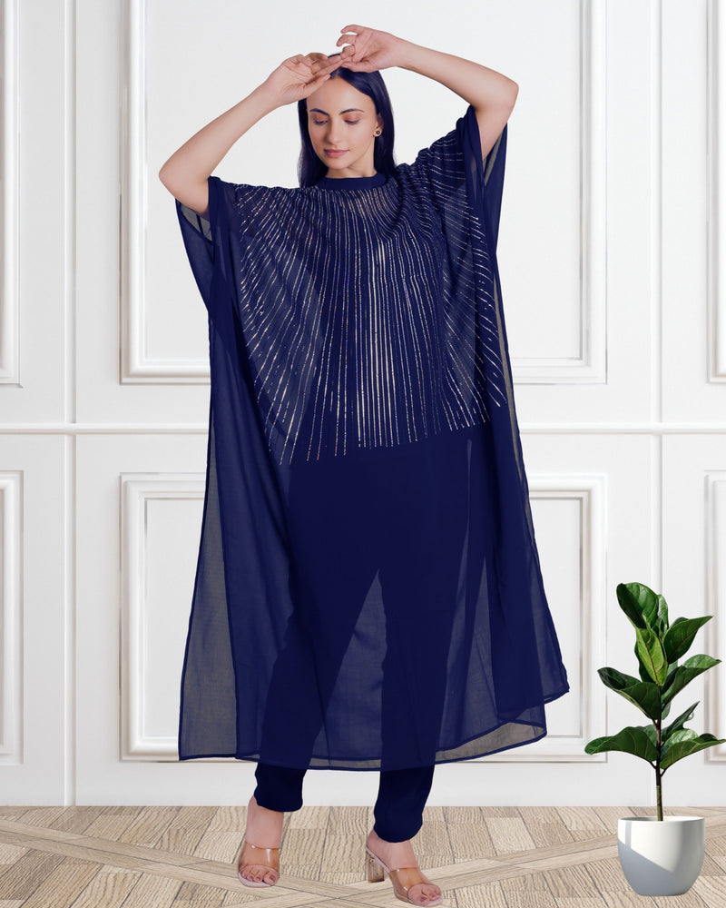 Women's Sequins Motifs Embellished Georgette Kaftan Set