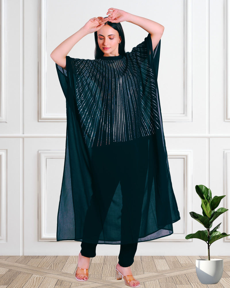 Women's Sequins Motifs Embellished Georgette Kaftan Set