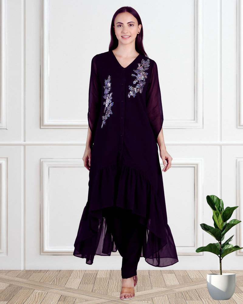 Women's Sequins Motifs Embellished Georgette Frilled Set