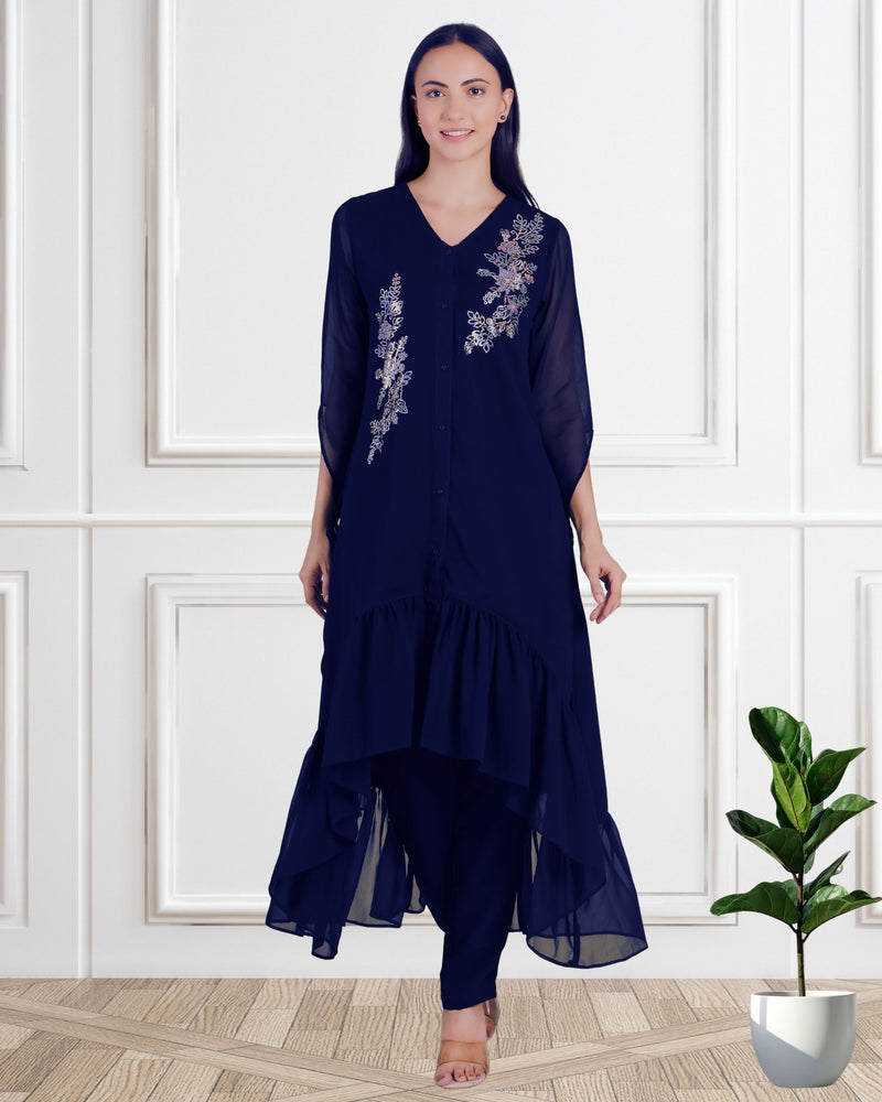 Women's Sequins Motifs Embellished Georgette Frilled Set