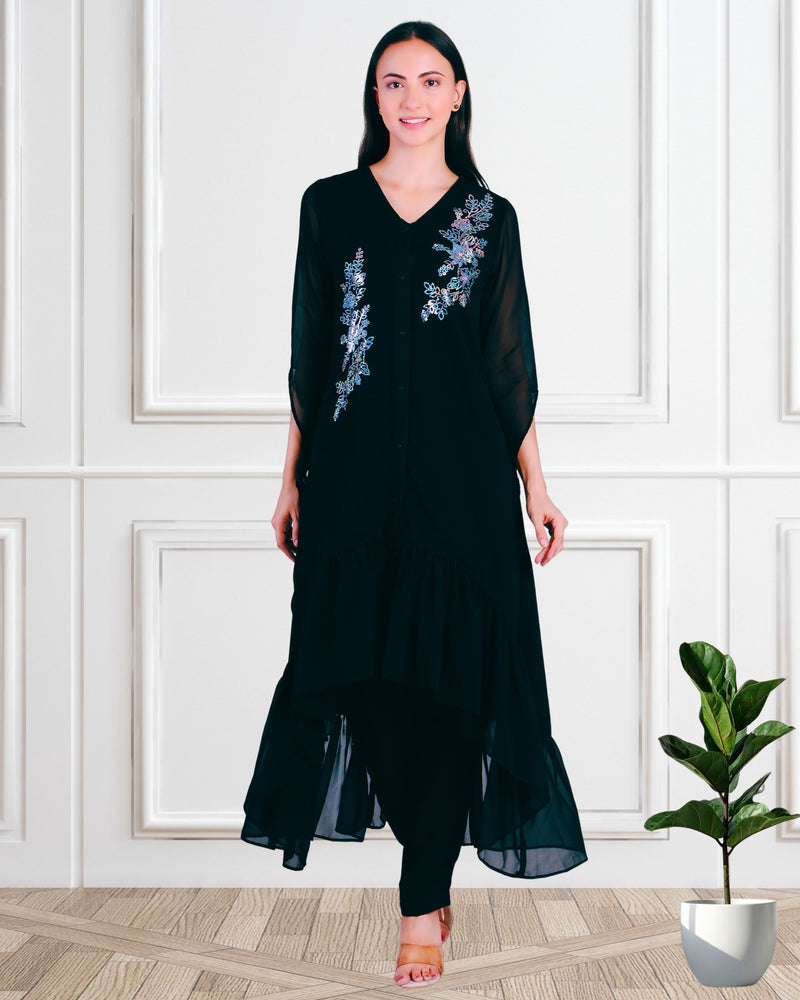 Women's Sequins Motifs Embellished Georgette Frilled Set