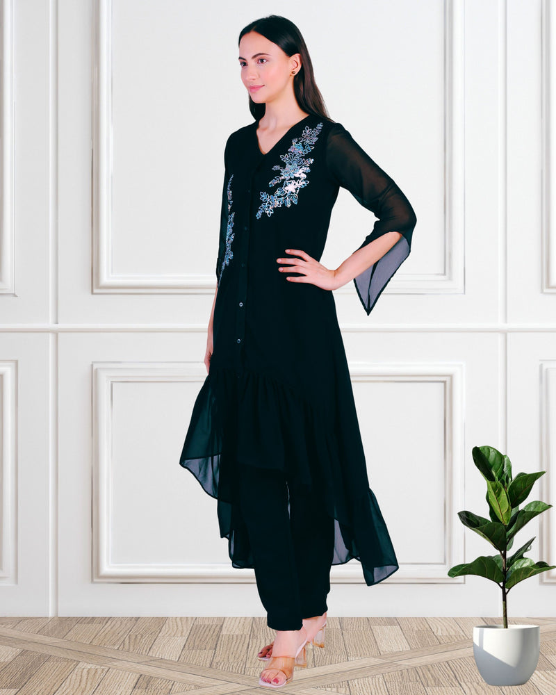 Women's Sequins Motifs Embellished Georgette Frilled Set