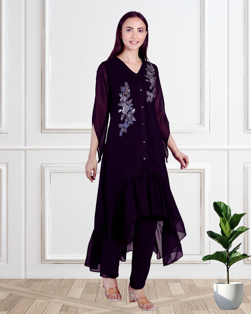 Women's Sequins Motifs Embellished Georgette Frilled Set