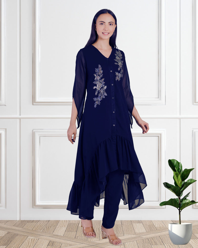 Women's Sequins Motifs Embellished Georgette Frilled Set