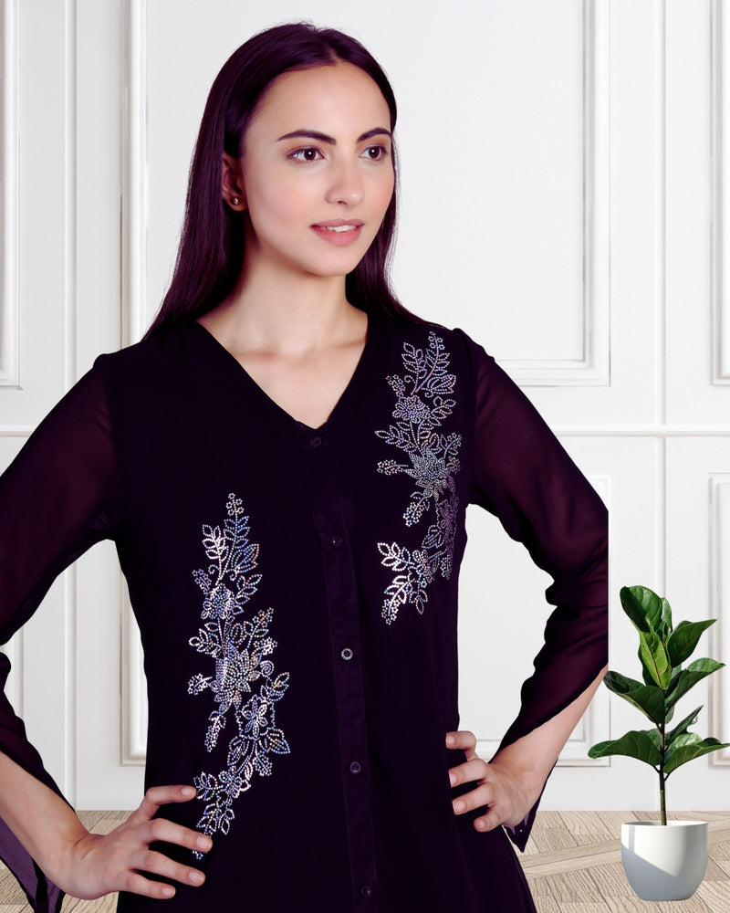 Women's Sequins Motifs Embellished Georgette Frilled Set