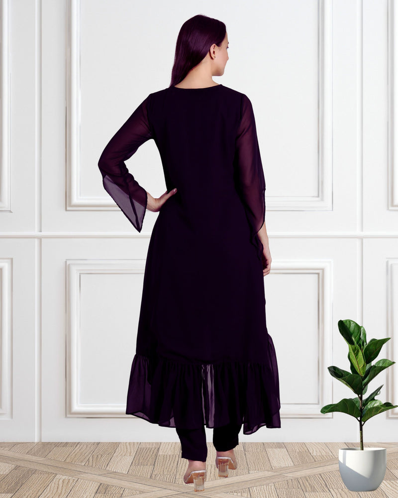 Women's Sequins Motifs Embellished Georgette Sleeveless Kurti Pant Set