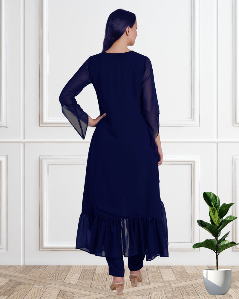 Women's Sequins Motifs Embellished Georgette Frilled Set