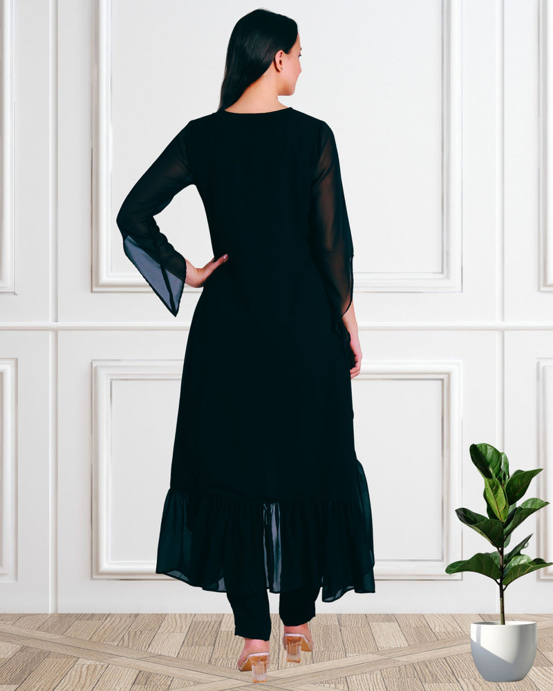 Women's Sequins Motifs Embellished Georgette Frilled Set