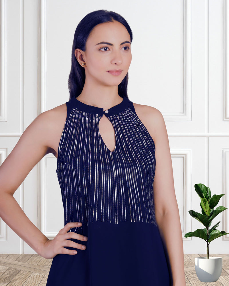 Women's Sequins Motifs Embellished Georgette Sleeveless Kurti Pant Set