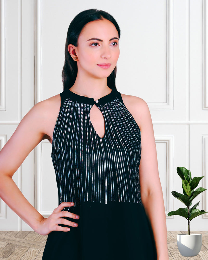 Women's Sequins Motifs Embellished Georgette Sleeveless Kurti Pant Set