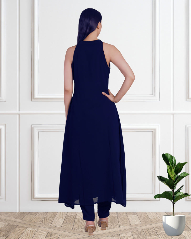 Women's Sequins Motifs Embellished Georgette Sleeveless Kurti Pant Set