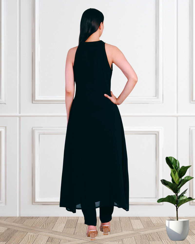 Women's Sequins Motifs Embellished Georgette Sleeveless Kurti Pant Set