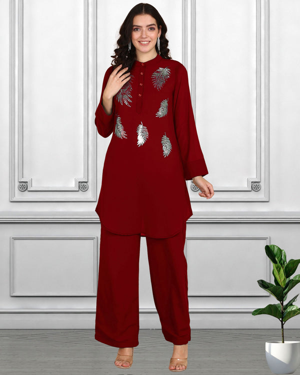 Women Sequins Motifs Embellished Asymmetric Kurti Pant Set