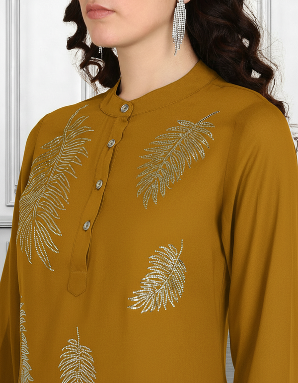 Women Sequins Motifs Embellished Asymmetric Kurti Pant Set