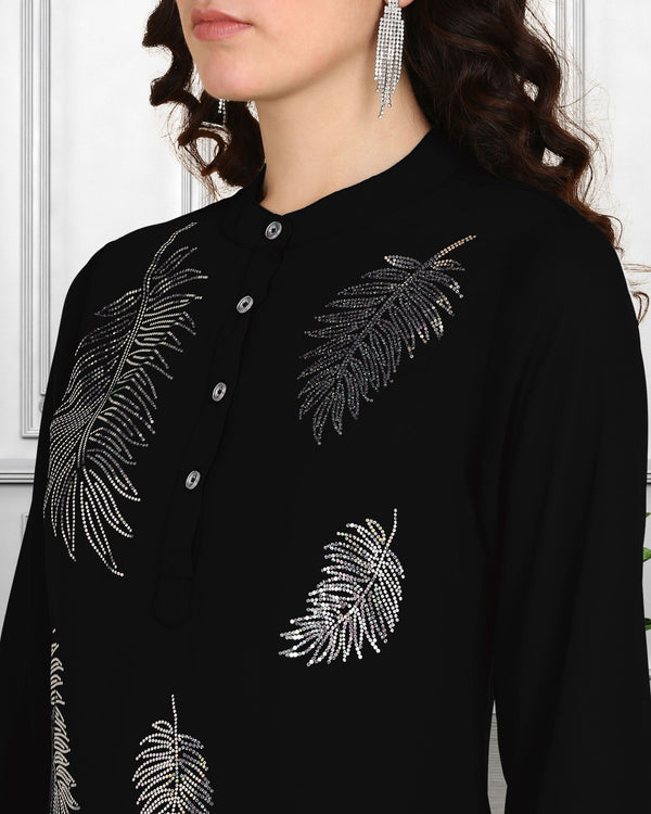 Women Sequins Motifs Embellished Asymmetric Kurti Pant Set