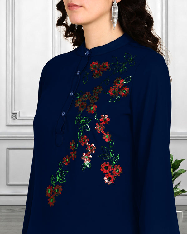 Women Sequins Motifs Embellished Asymmetric Kurti Pant Set