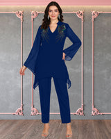 Women's Sequins Motifs Embellished Asymmetric Kurti Pant Set