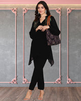 Women's Sequins Motifs Embellished Asymmetric Kurti Pant Set