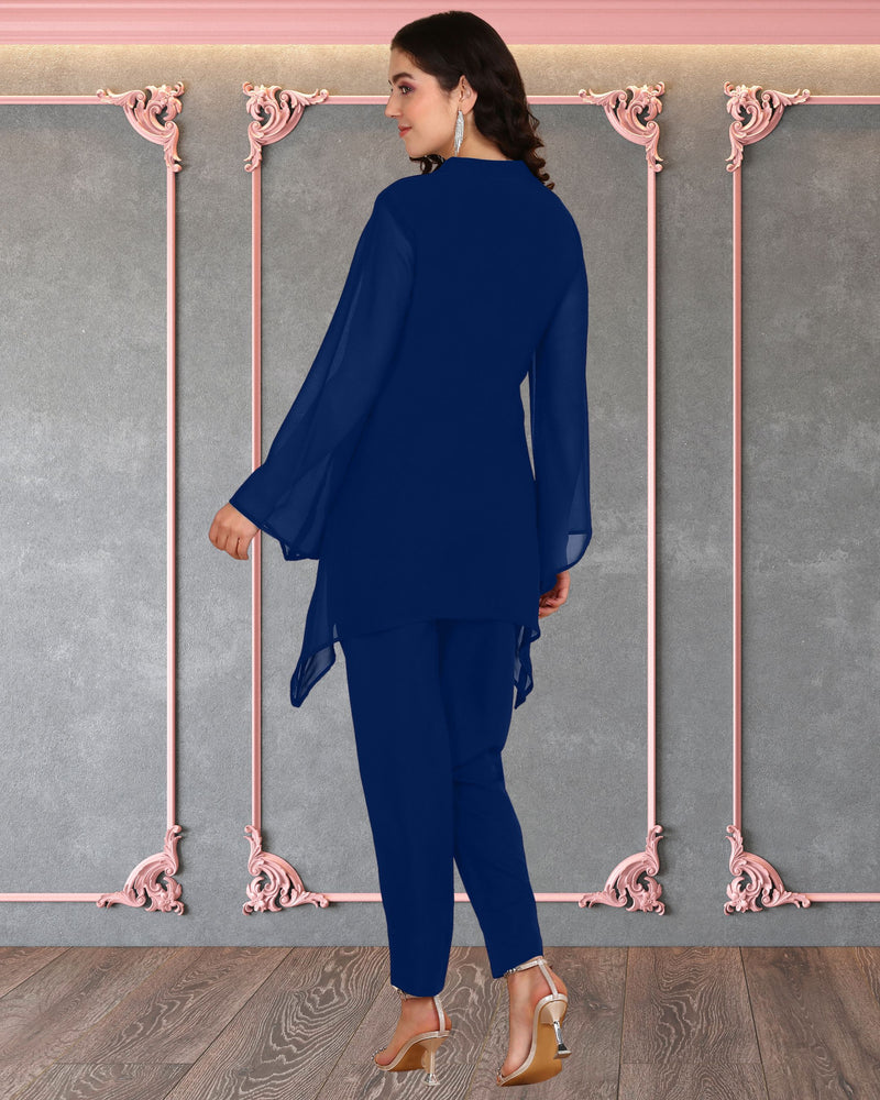 Women's Sequins Motifs Embellished Asymmetric Kurti Pant Set