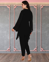 Women's Sequins Motifs Embellished Asymmetric Kurti Pant Set