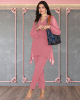 Women's Sequins Motifs Embellished Asymmetric Kurti Pant Set