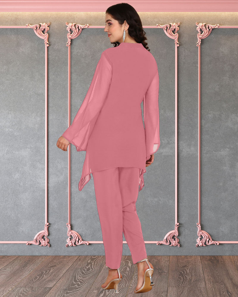 Women's Sequins Motifs Embellished Asymmetric Kurti Pant Set