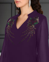 Women's Sequins Motifs Embellished Asymmetric Kurti Pant Set