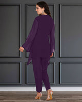 Women's Sequins Motifs Embellished Asymmetric Kurti Pant Set