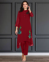 Women's Sequins Motifs Embellished Asymmetric Kurti Pant Set