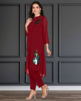 Women's Sequins Motifs Embellished Asymmetric Kurti Pant Set