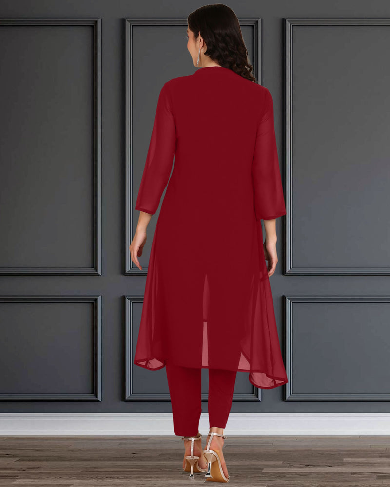 Women's Sequins Motifs Embellished Asymmetric Kurti Pant Set