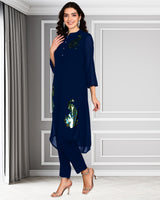Women's Sequins Motifs Embellished Asymmetric Kurti Pant Set