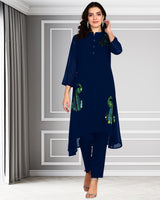 Women's Sequins Motifs Embellished Asymmetric Kurti Pant Set