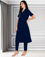 Women's Sequins Motifs Embellished Asymmetric Kurti Pant Set