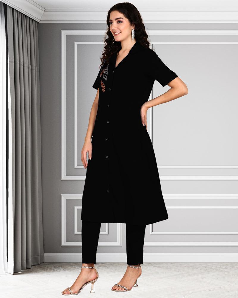 Women's Sequins Motifs Embellished Asymmetric Kurti Pant Set