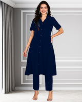 Women's Sequins Motifs Embellished Asymmetric Kurti Pant Set