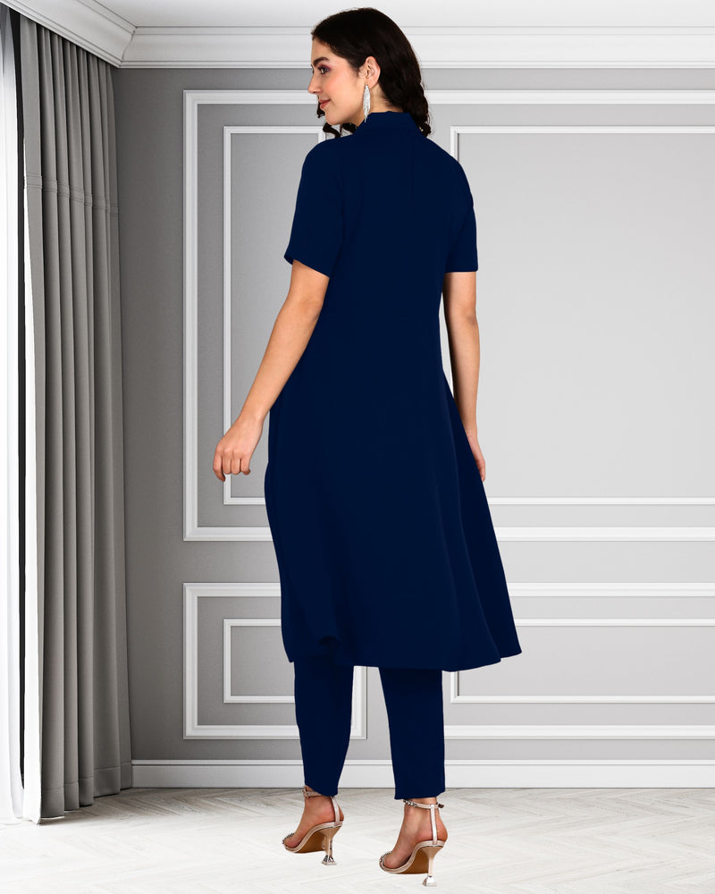 Women's Sequins Motifs Embellished Asymmetric Kurti Pant Set