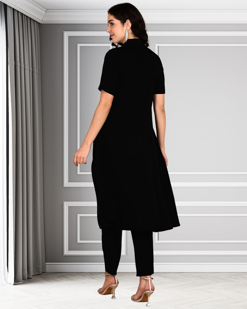 Women's Sequins Motifs Embellished Asymmetric Kurti Pant Set