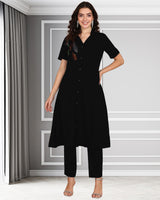 Women's Sequins Motifs Embellished Asymmetric Kurti Pant Set