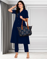 Women's Sequins Motifs Embellished Asymmetric Kurti Pant Set